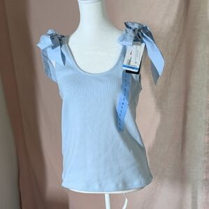 French Connection Light Blue Ribbed Tie-Shoulder Tank